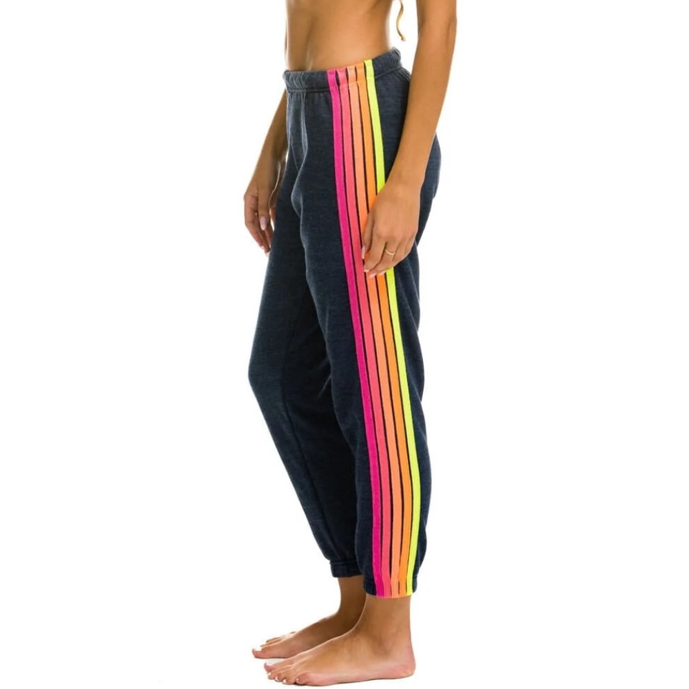 Aviator Nation Navy Joggers with Neon Rainbow Side Stripes
